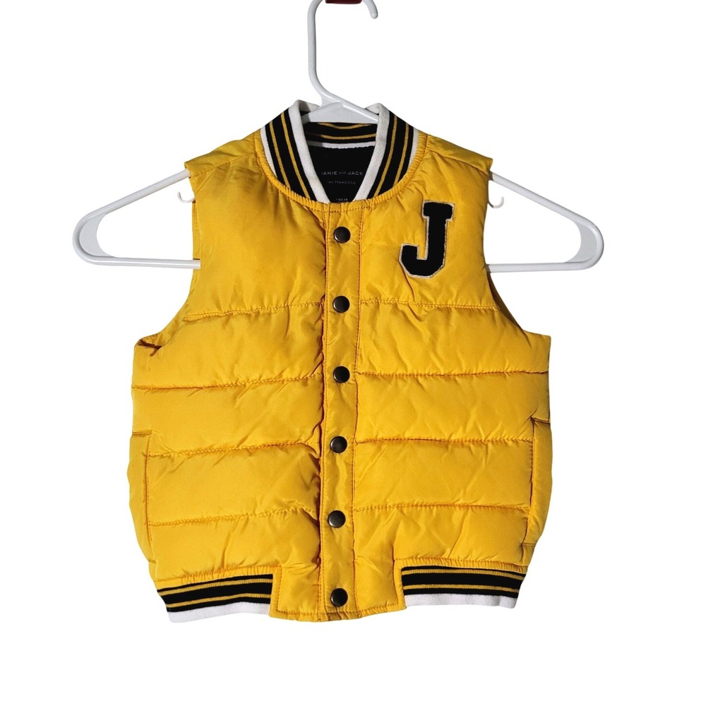 Janie and Jack Kids 18-24 M Yellow Varsity Puffer Vest Snap Front Letterman J